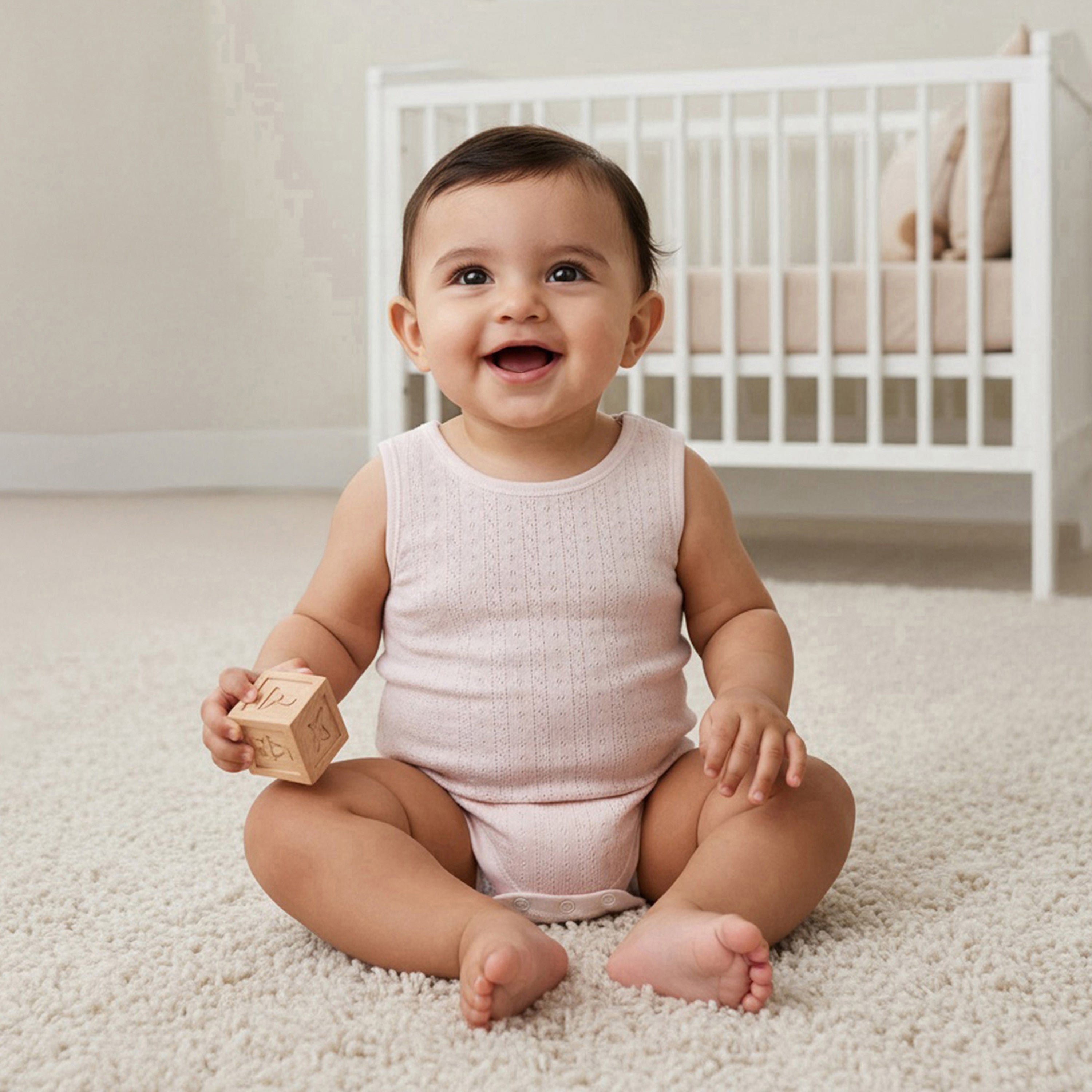 Juniors Round Neck Bodysuit with Texture - Cotton - Sleeveless - Set of 5