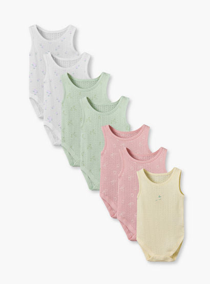 Pack of 7 Juniors Cotton Crew Neck Sleeveless Bodysuit with Snap Button Closure-baby-girls-clothing-bodysuits-image-1