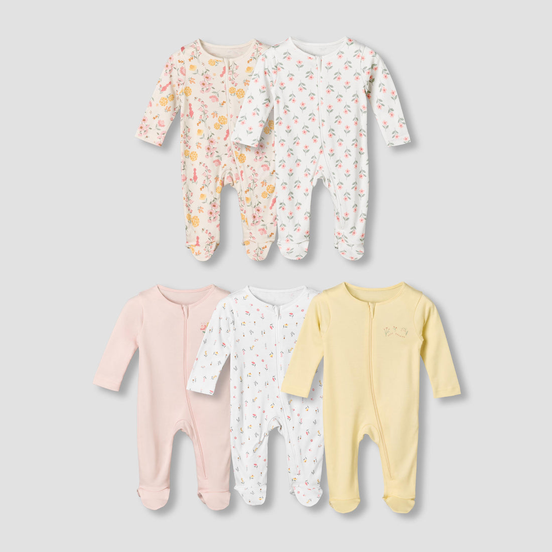 Pack of 5 Juniors Cotton Crew Neck Long Sleeves Sleepsuit with Floral Print - Multicolour / 12-18 mths