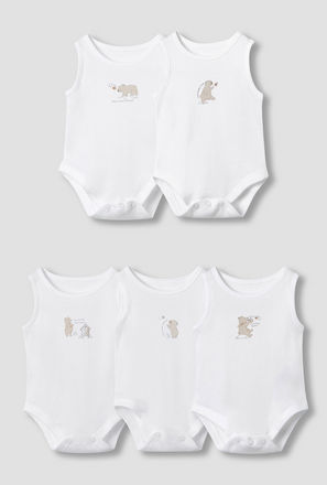 Juniors Round Neck Bodysuit with Snap Button Closure - Cotton - Sleeveless - Set of 5