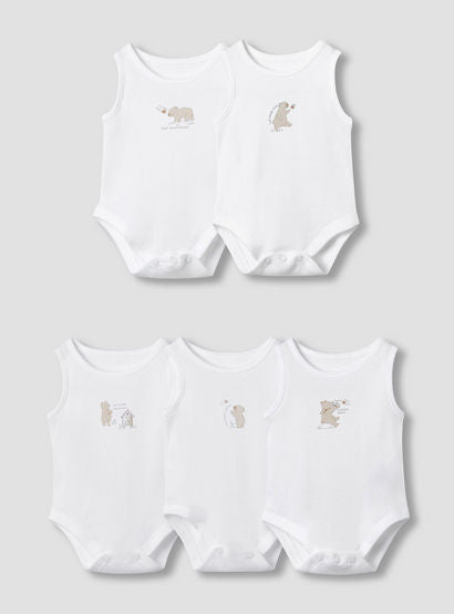Juniors Round Neck Bodysuit with Snap Button Closure - Cotton - Sleeveless - Set of 5-promo_babyshop_Buy2for115_UAE130126-image-1