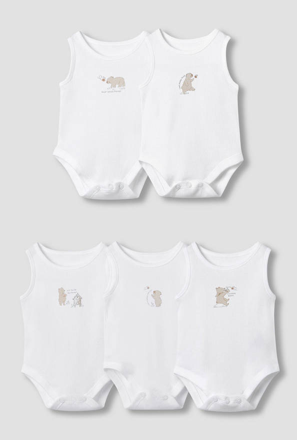 Juniors Round Neck Bodysuit with Snap Button Closure - Cotton - Sleeveless - Set of 5