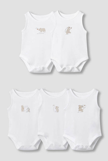 Juniors Round Neck Bodysuit with Snap Button Closure - Cotton - Sleeveless - Set of 5