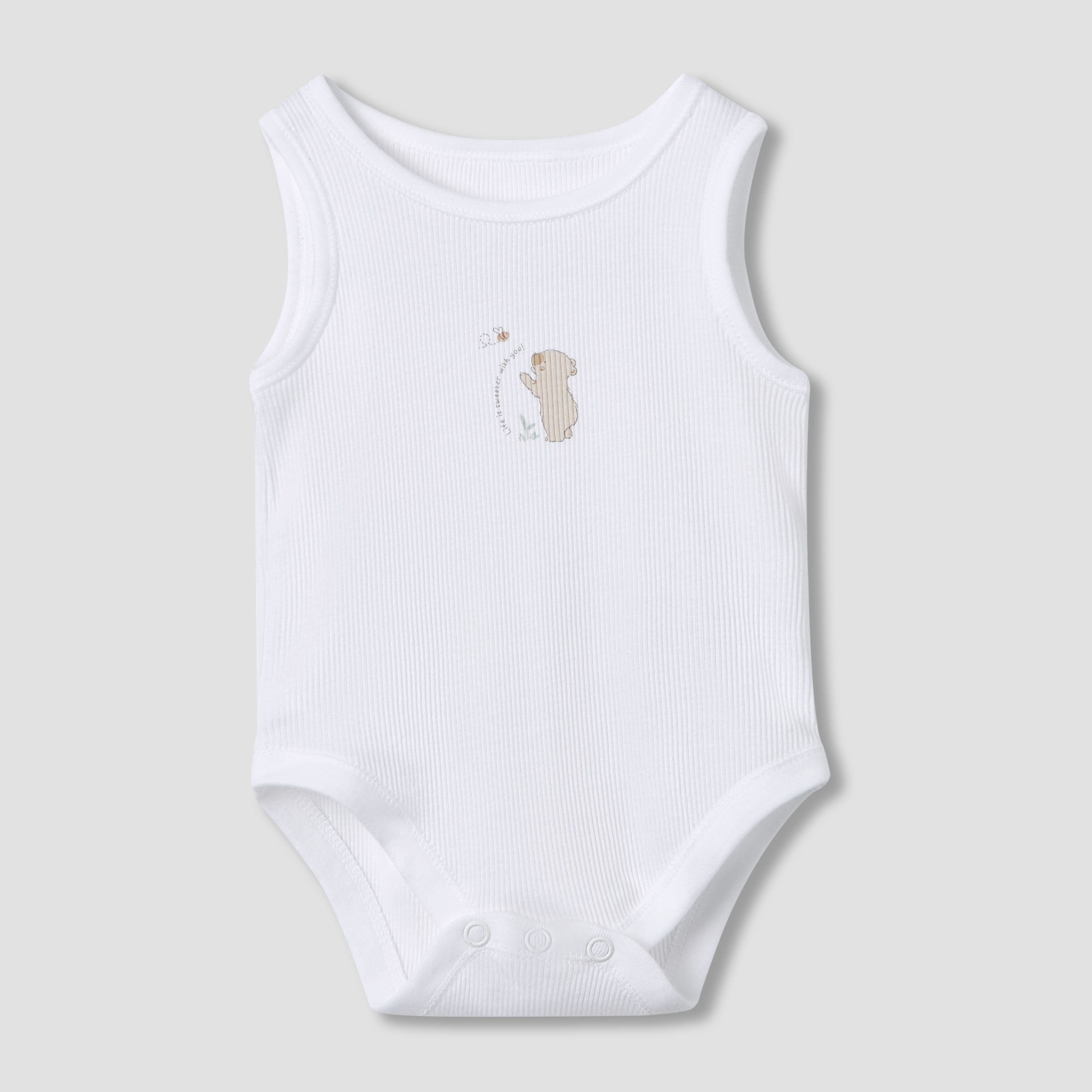 Juniors Round Neck Bodysuit with Snap Button Closure - Cotton - Sleeveless - Set of 5