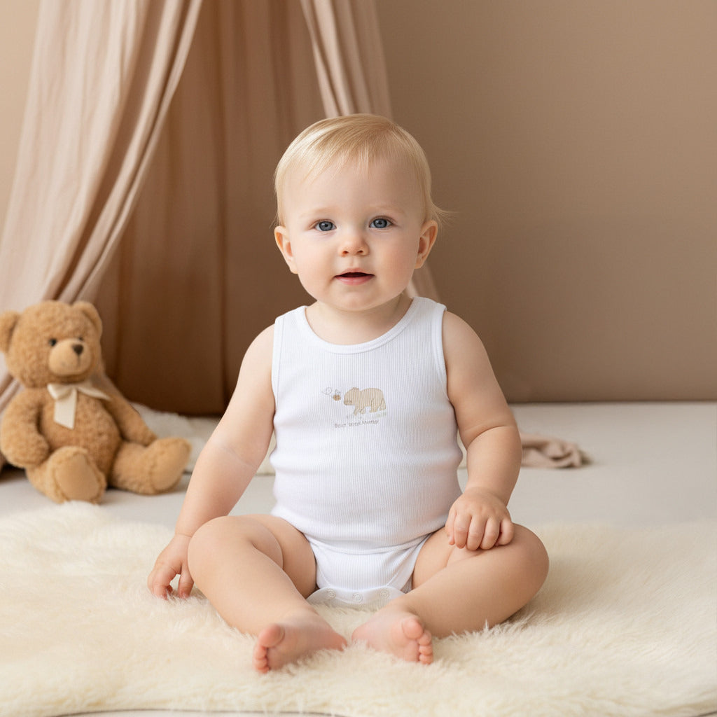 Juniors Round Neck Bodysuit with Snap Button Closure - Cotton - Sleeveless - Set of 5
