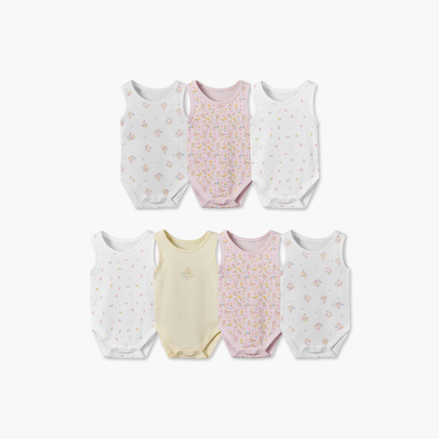 Pack of 7 Juniors Cotton Crew Neck Sleeveless Bodysuit with Snap Button Closure - Multicolour / 18-24 mths