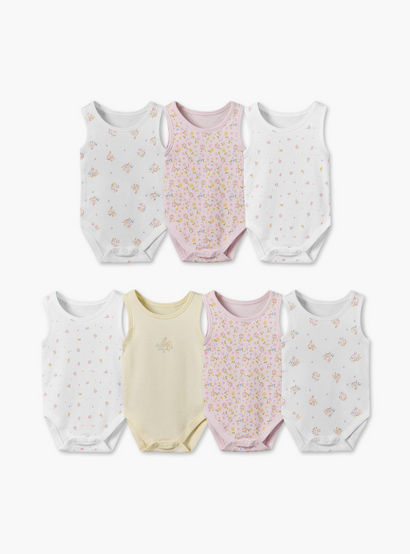 Pack of 7 Juniors Cotton Crew Neck Sleeveless Bodysuit with Snap Button Closure-baby-girls-clothing-bodysuits-image-1