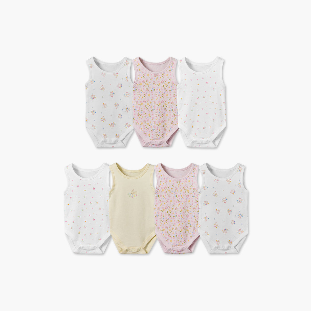Pack of 7 Juniors Cotton Crew Neck Sleeveless Bodysuit with Snap Button Closure