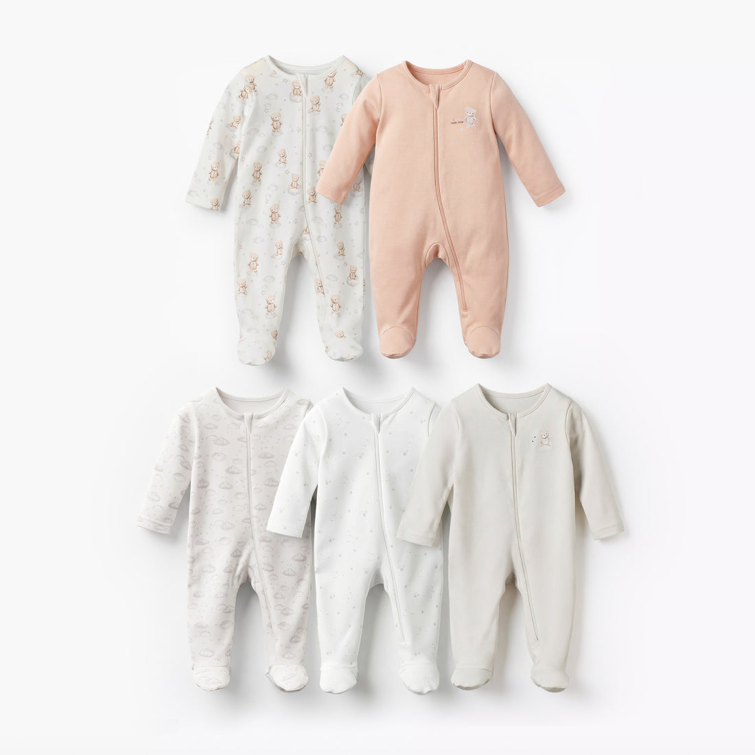 Pack of 5 Juniors Cotton Long Sleeves Sleepsuit with Assorted Print - Multicolour / 12-18 mths
