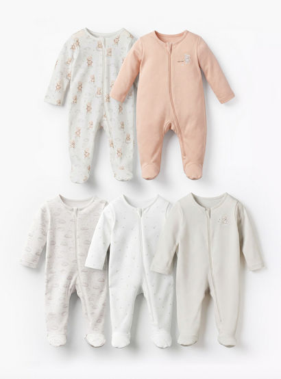 Pack of 5 Juniors Cotton Long Sleeves Sleepsuit with Assorted Print-baby-boys-clothing-nightwear-sleepsuits-image-1