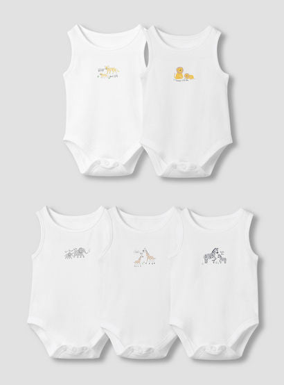 Juniors Round Neck Bodysuit with Snap Button Closure - Cotton - Sleeveless - Set of 5-promo_babyshop_Buy2for115_UAE130126-image-1