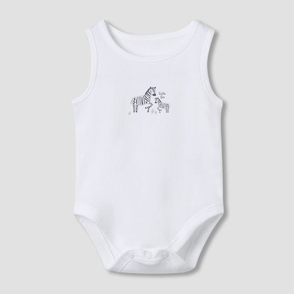Juniors Round Neck Bodysuit with Snap Button Closure - Cotton - Sleeveless - Set of 5