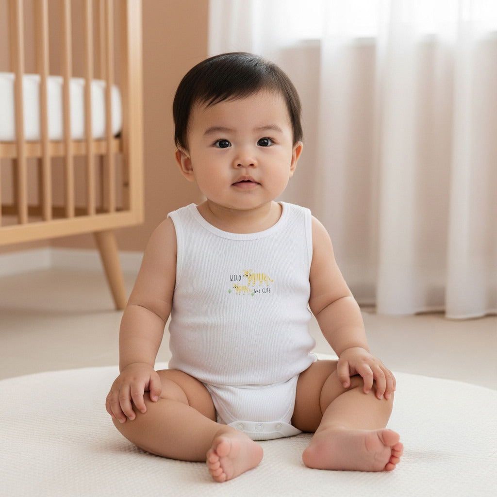 Juniors Round Neck Bodysuit with Snap Button Closure - Cotton - Sleeveless - Set of 5