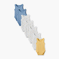 Pack of 7 Juniors Round Neck Sleeveless Bodysuit with Snap Button Closure-undefined-image-1