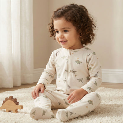Pack of 5 Juniors Cotton Round Neck Long Sleeves Sleepsuit with Dinosaur Print