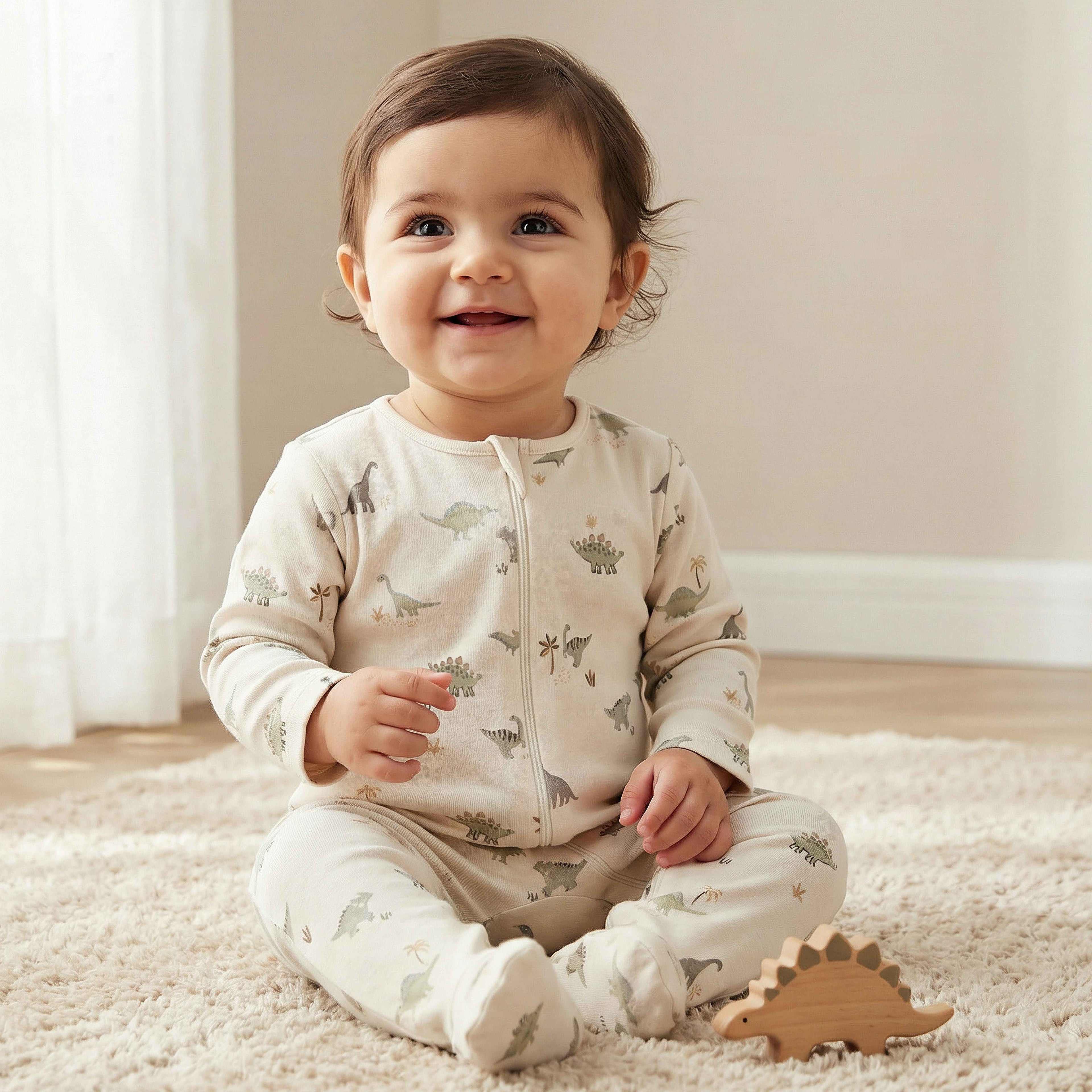 Pack of 5 Juniors Cotton Round Neck Long Sleeves Sleepsuit with Dinosaur Print