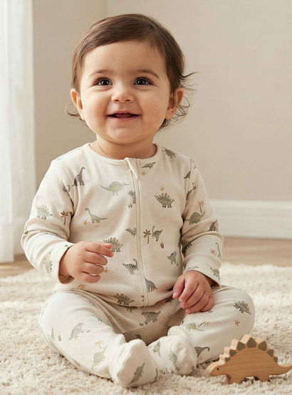 Pack of 5 Juniors Cotton Round Neck Long Sleeves Sleepsuit with Dinosaur Print-baby-boys-clothing-nightwear-sleepsuits-image-2