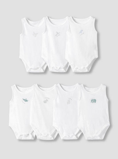 Juniors Round Neck Bodysuit with Snap Button Closure - Cotton - Sleeveless - Set of 7-baby-boys-clothing-multipacks-image-1