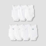Juniors Round Neck Bodysuit with Snap Button Closure - Cotton - Sleeveless - Set of 7-undefined-image-1