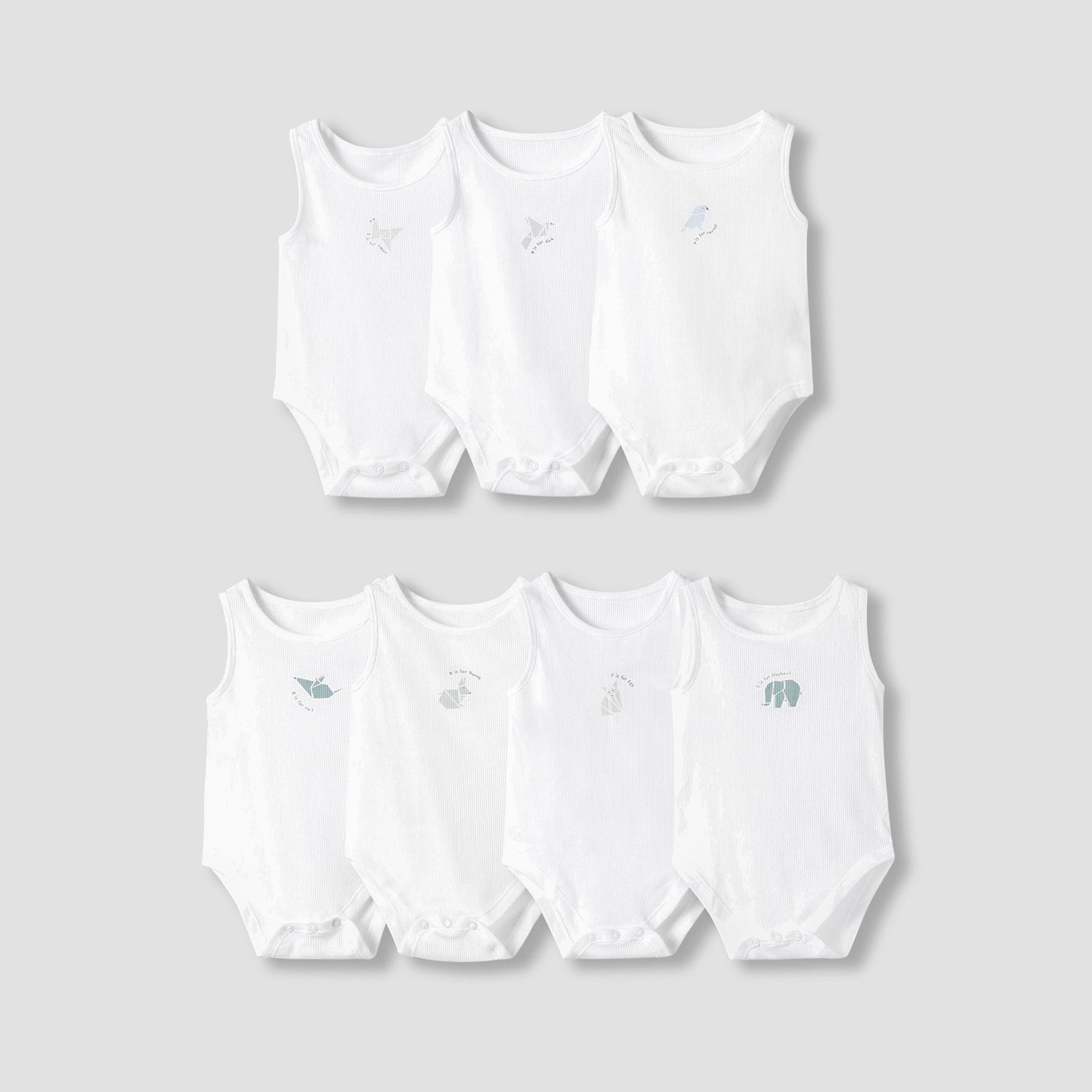 Juniors Round Neck Bodysuit with Snap Button Closure - Cotton - Sleeveless - Set of 7 - White / 18-24 mths
