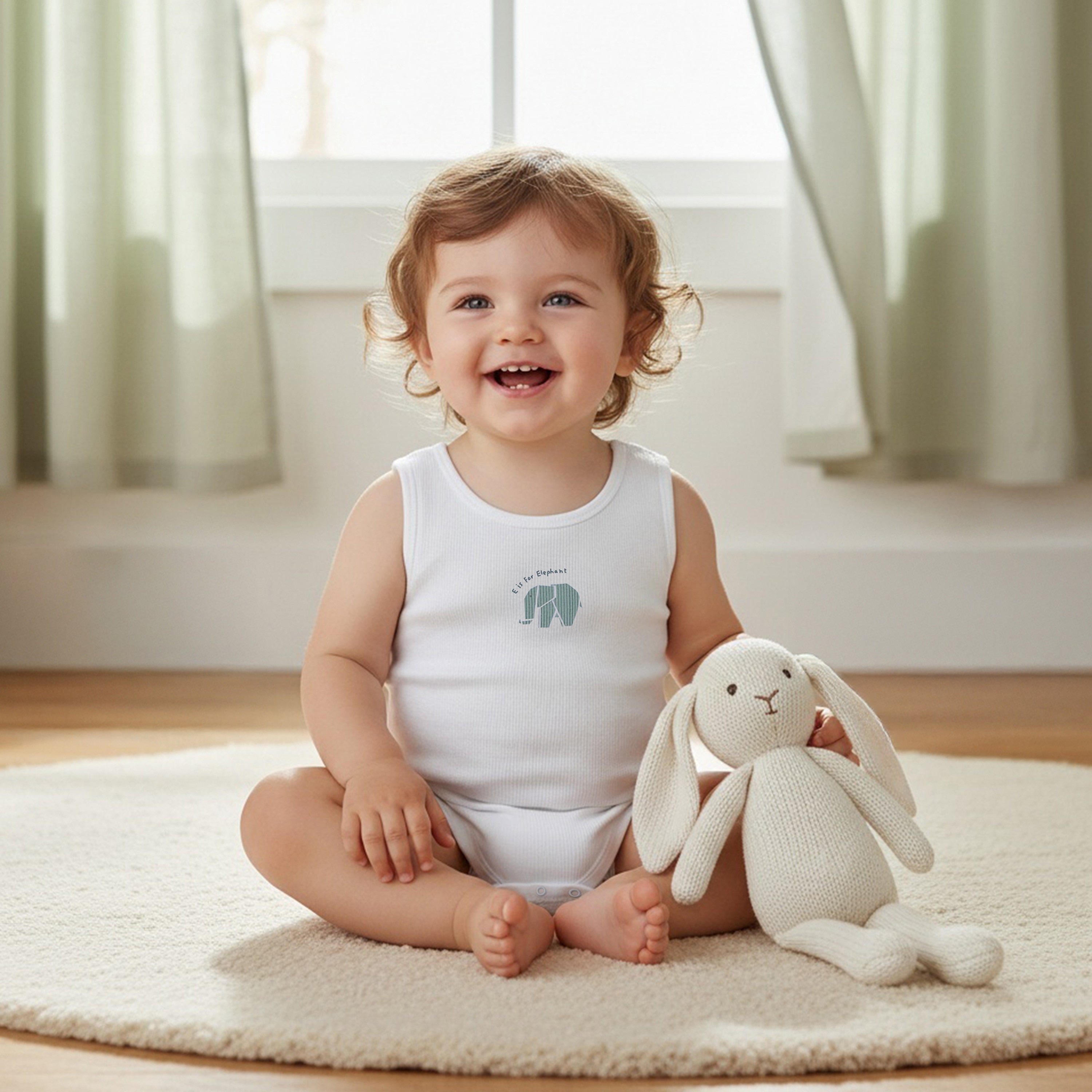 Juniors Round Neck Bodysuit with Snap Button Closure - Cotton - Sleeveless - Set of 7