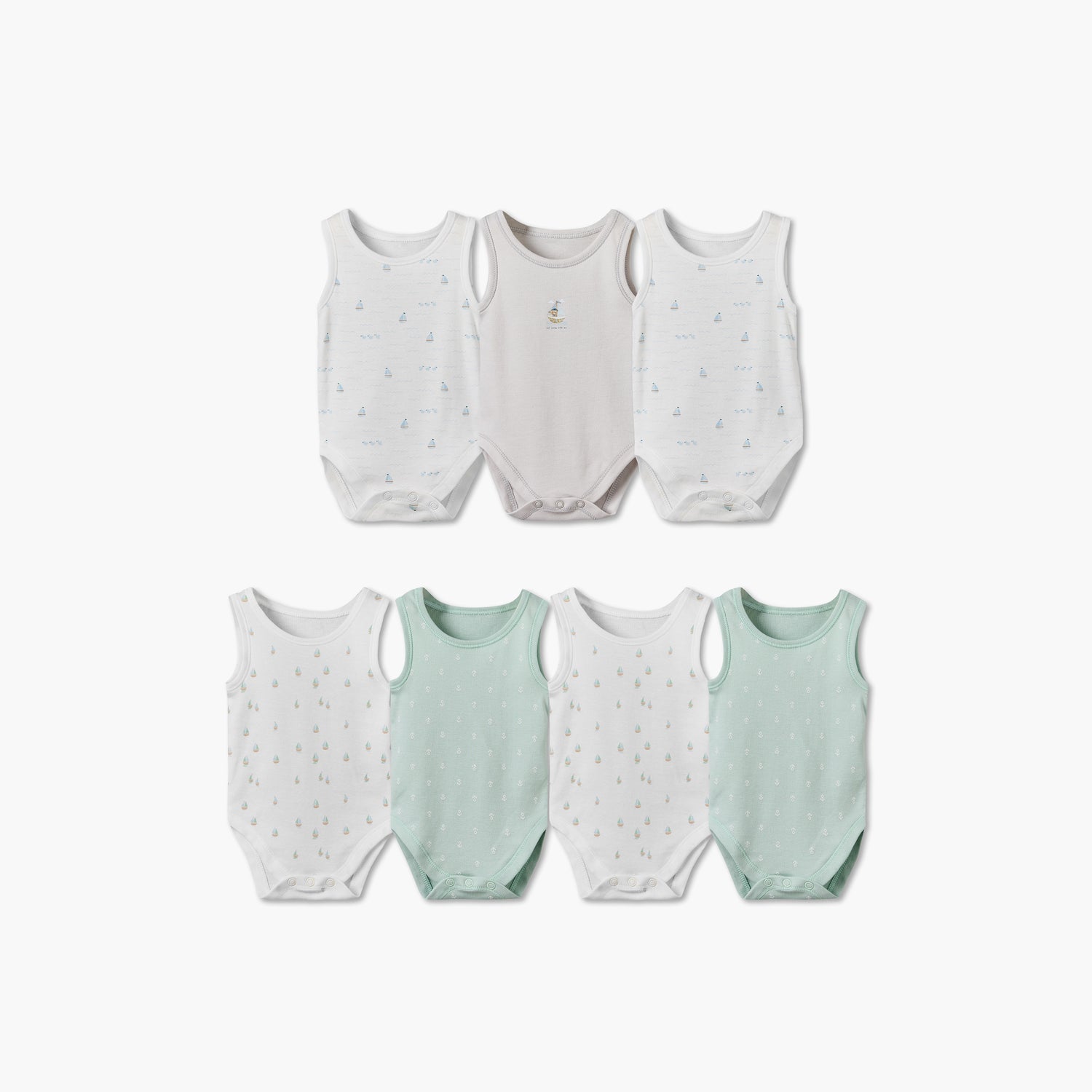 Pack of 7 Juniors Crew Neck Sleeveless Bodysuit with Snap Button Closure - Multicolour / 18-24 mths