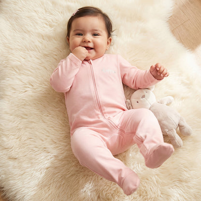 Pack of 3 Juniors Cotton Crew Neck Long Sleeve Sleepsuit with Zip Closure