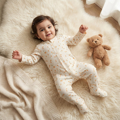 Pack of 3 Juniors Cotton Round Neck Long Sleeves Sleepsuit with Zip Closure