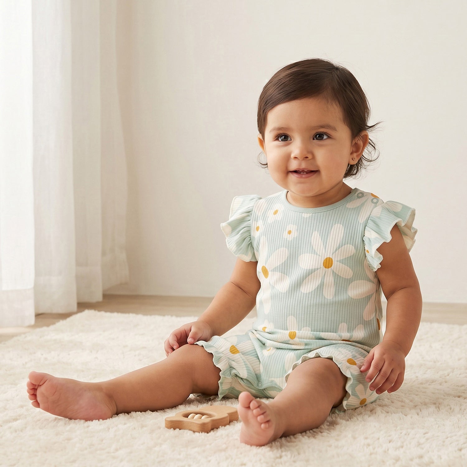 Pack of 3 Juniors Round Neck Short Sleeves Romper with Snap Button Closure