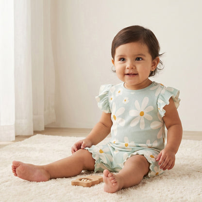 Pack of 3 Juniors Round Neck Short Sleeves Romper with Snap Button Closure