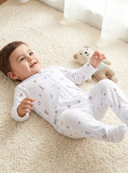 Pack of 3 Juniors Cotton Round Neck Long Sleeves Sleepsuit with Zip Closure-baby-boys-clothing-nightwear-sleepsuits-image-2