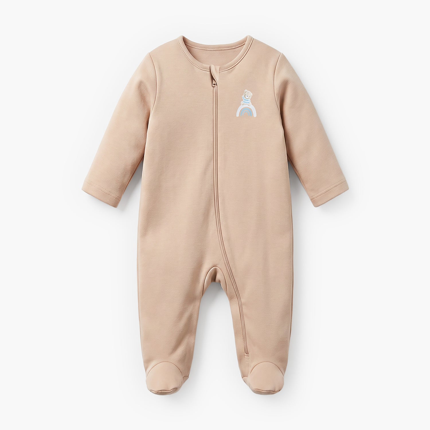Pack of 3 Juniors Cotton Round Neck Long Sleeves Sleepsuit with Zip Closure