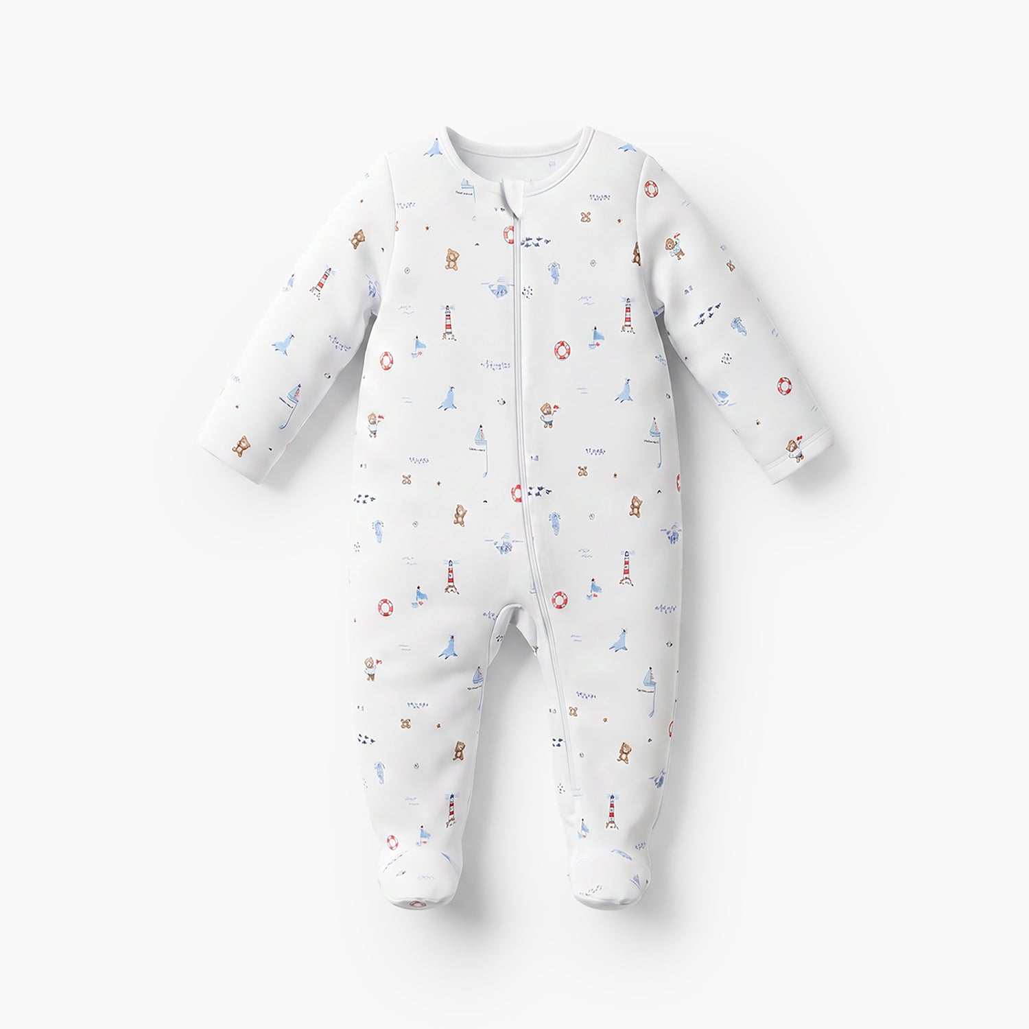 Pack of 3 Juniors Cotton Round Neck Long Sleeves Sleepsuit with Zip Closure