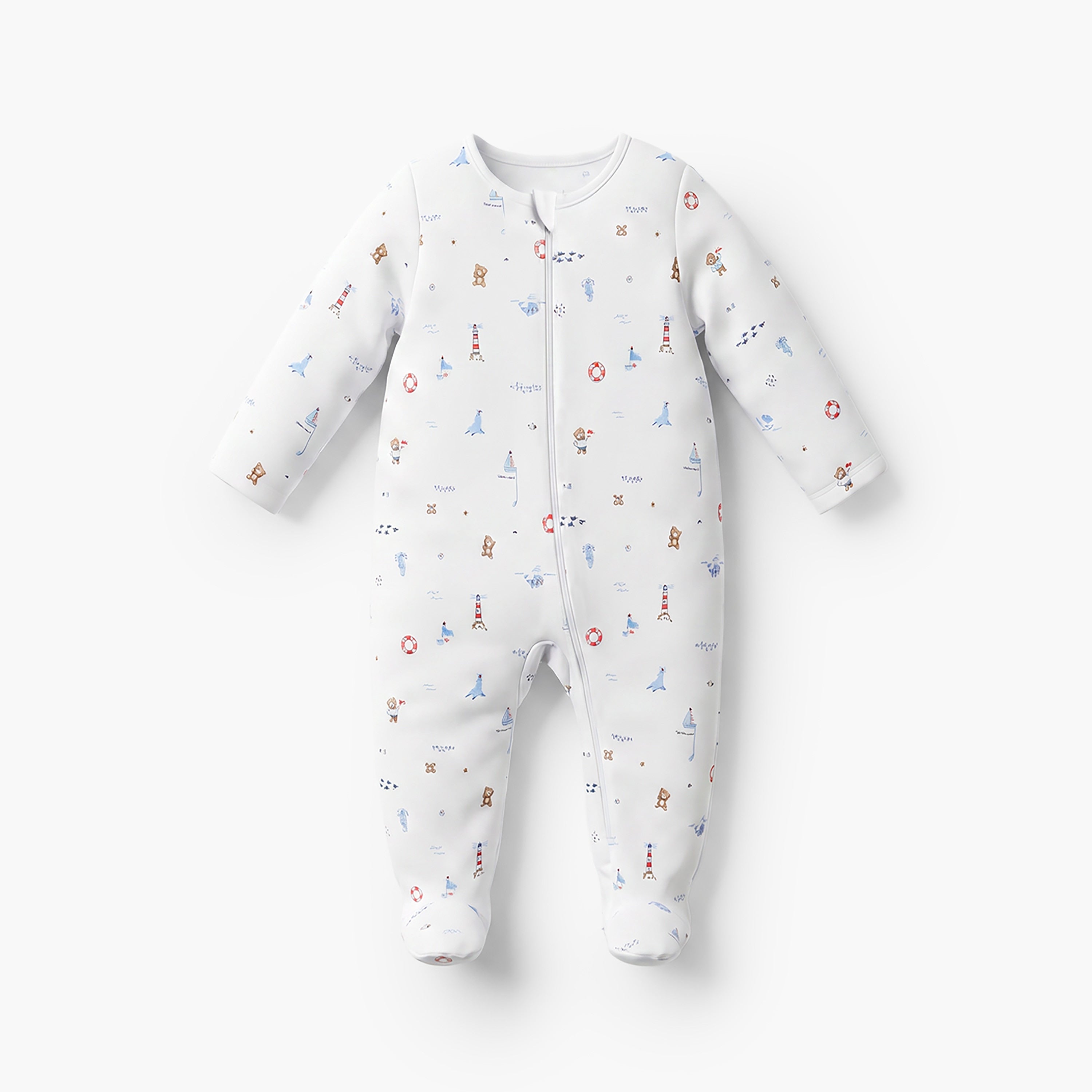 Pack of 3 Juniors Cotton Round Neck Long Sleeves Sleepsuit with Zip Closure