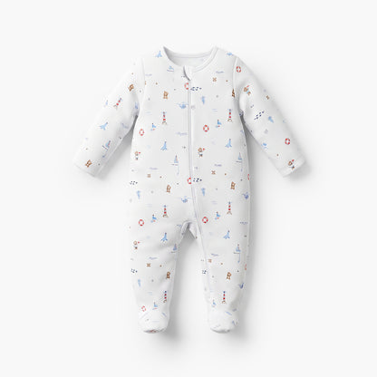Pack of 3 Juniors Cotton Round Neck Long Sleeves Sleepsuit with Zip Closure
