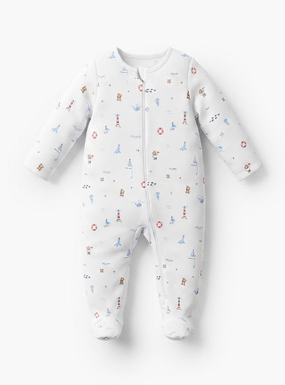 Pack of 3 Juniors Cotton Round Neck Long Sleeves Sleepsuit with Zip Closure-baby-boys-clothing-nightwear-sleepsuits-image-5