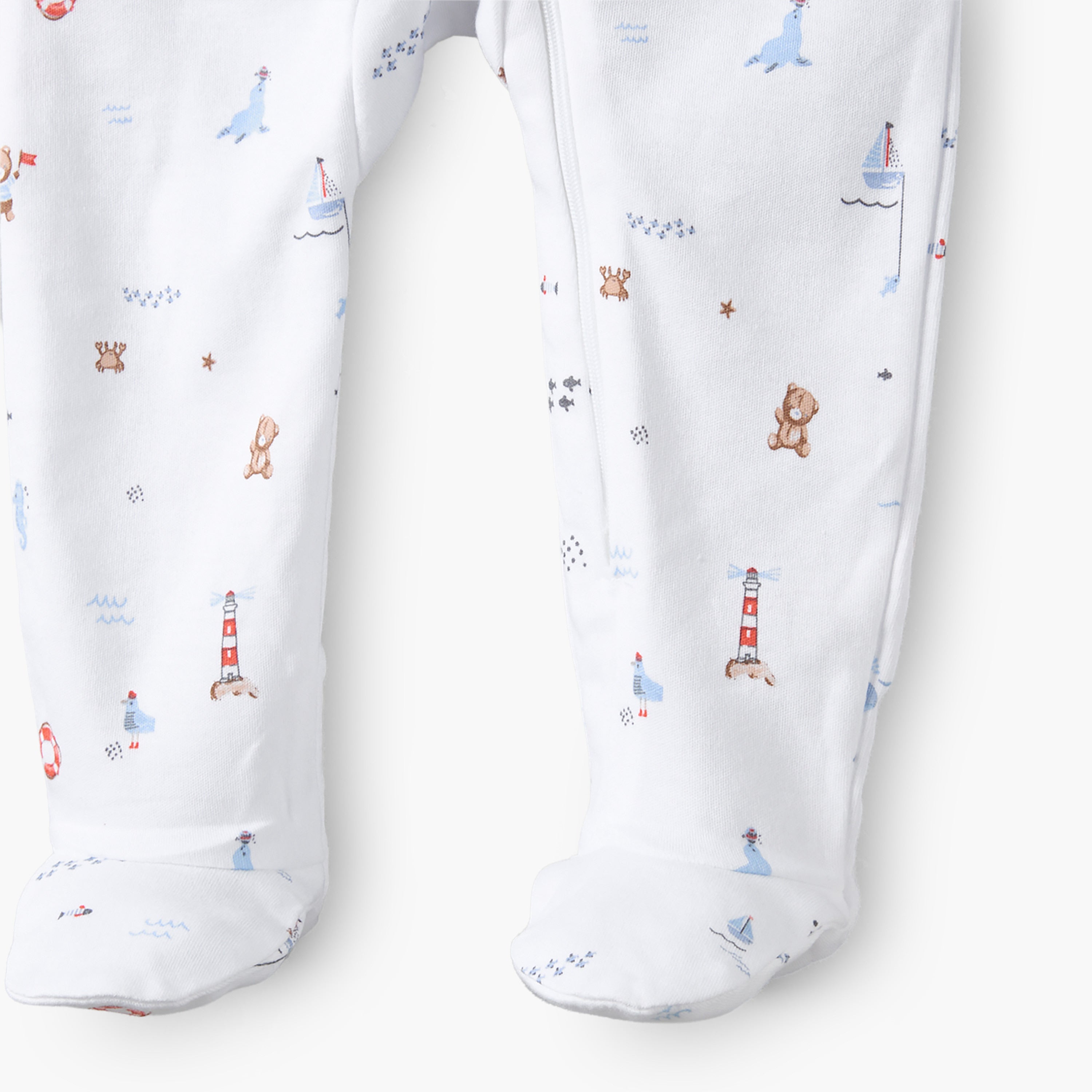 Pack of 3 Juniors Cotton Round Neck Long Sleeves Sleepsuit with Zip Closure