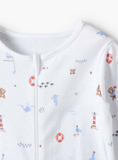 Pack of 3 Juniors Cotton Round Neck Long Sleeves Sleepsuit with Zip Closure-baby-boys-clothing-nightwear-sleepsuits-image-7
