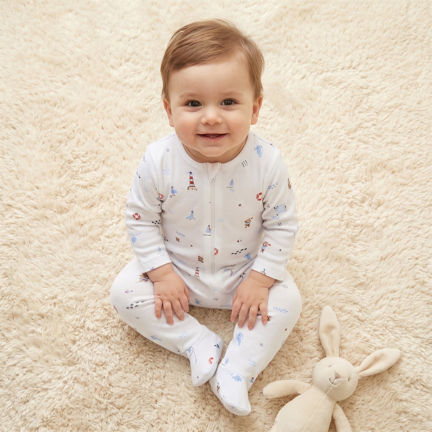 Pack of 3 Juniors Cotton Round Neck Long Sleeves Sleepsuit with Zip Closure