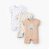 Pack of 3 Crew Neck Short Sleeves Romper with Teddy Bear Print - Beige / 12-18 mths