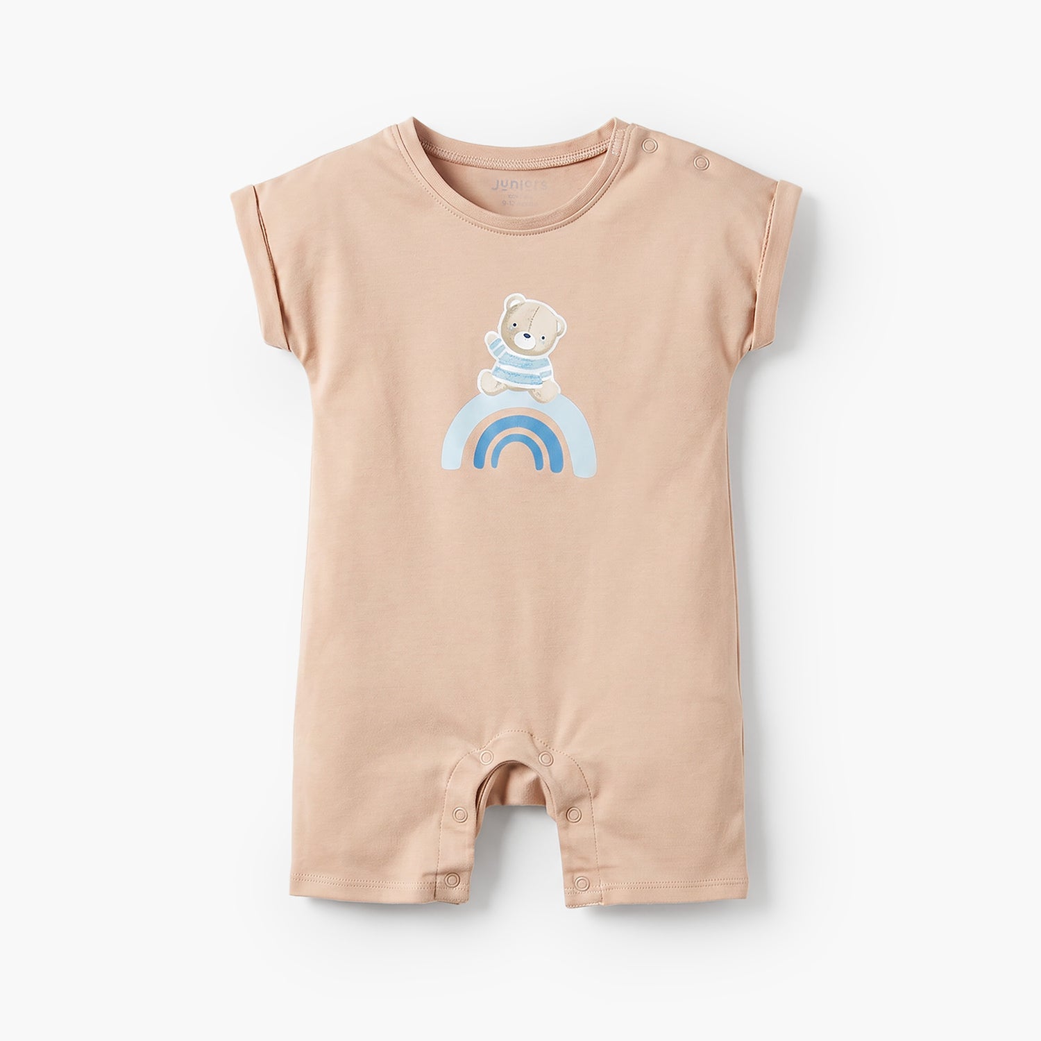 Pack of 3 Crew Neck Short Sleeves Romper with Teddy Bear Print