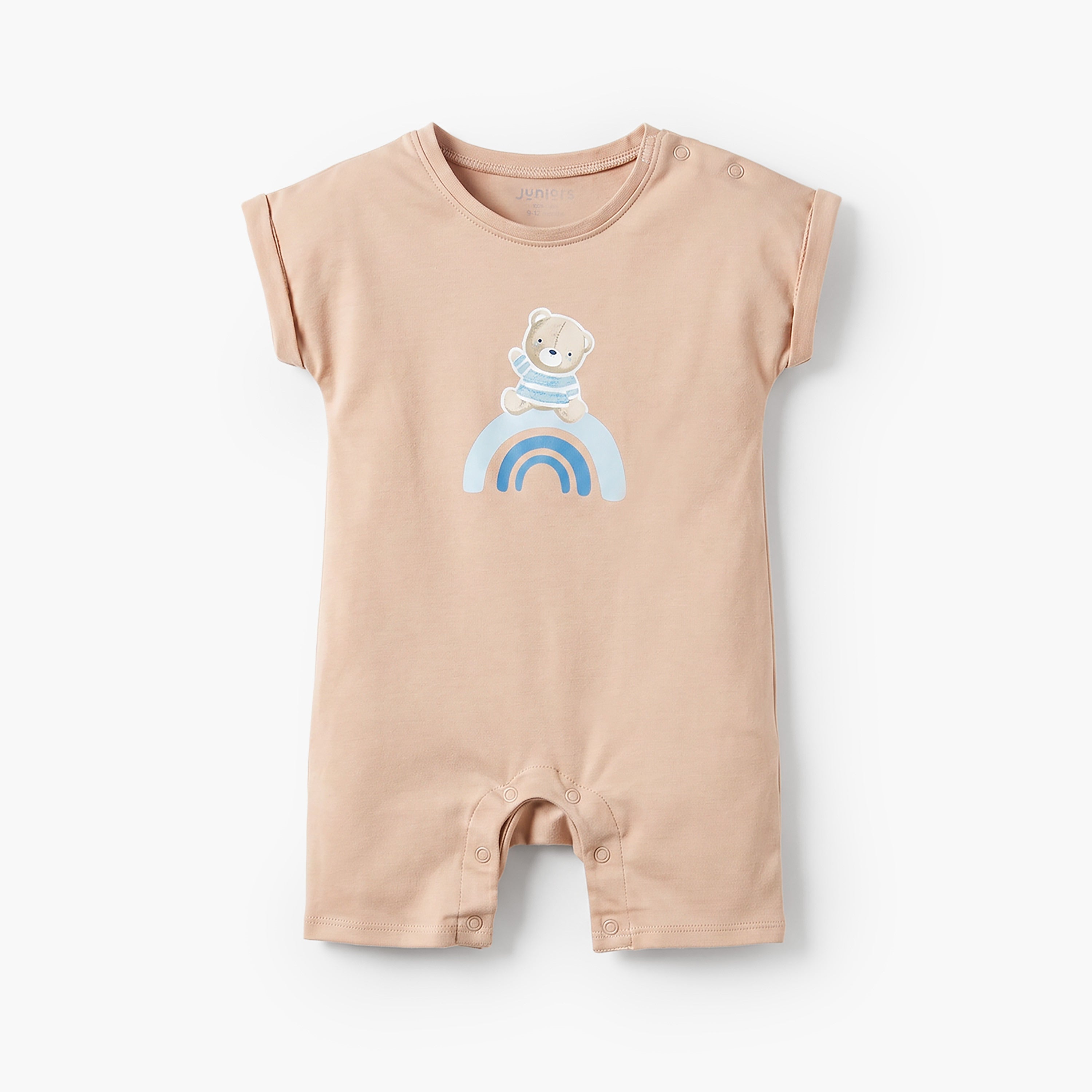 Pack of 3 Crew Neck Short Sleeves Romper with Teddy Bear Print