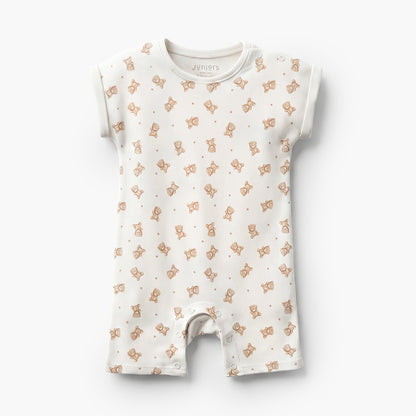 Pack of 3 Crew Neck Short Sleeves Romper with Teddy Bear Print