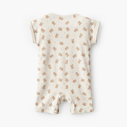 Pack of 3 Crew Neck Short Sleeves Romper with Teddy Bear Print