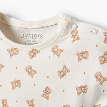 Pack of 3 Crew Neck Short Sleeves Romper with Teddy Bear Print