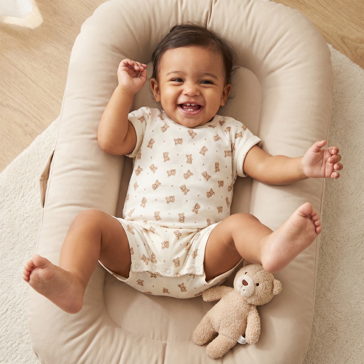 Pack of 3 Crew Neck Short Sleeves Romper with Teddy Bear Print