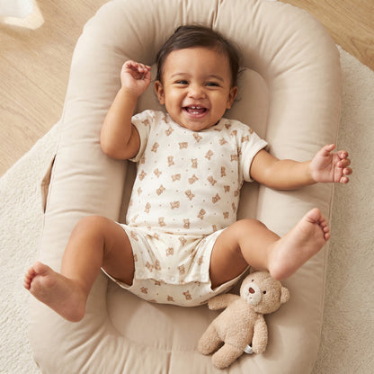 Pack of 3 Crew Neck Short Sleeves Romper with Teddy Bear Print