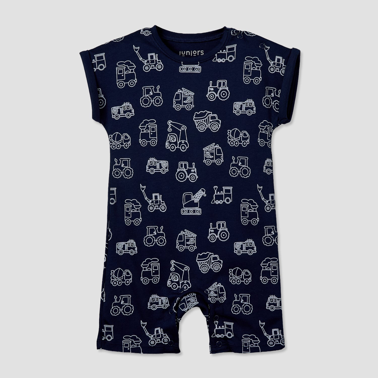 Pack of 3 Juniors Crew Neck Short Sleeves Romper with Vehicle Print