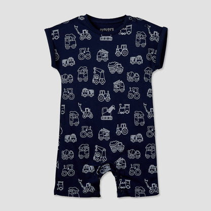 Pack of 3 Juniors Crew Neck Short Sleeves Romper with Vehicle Print