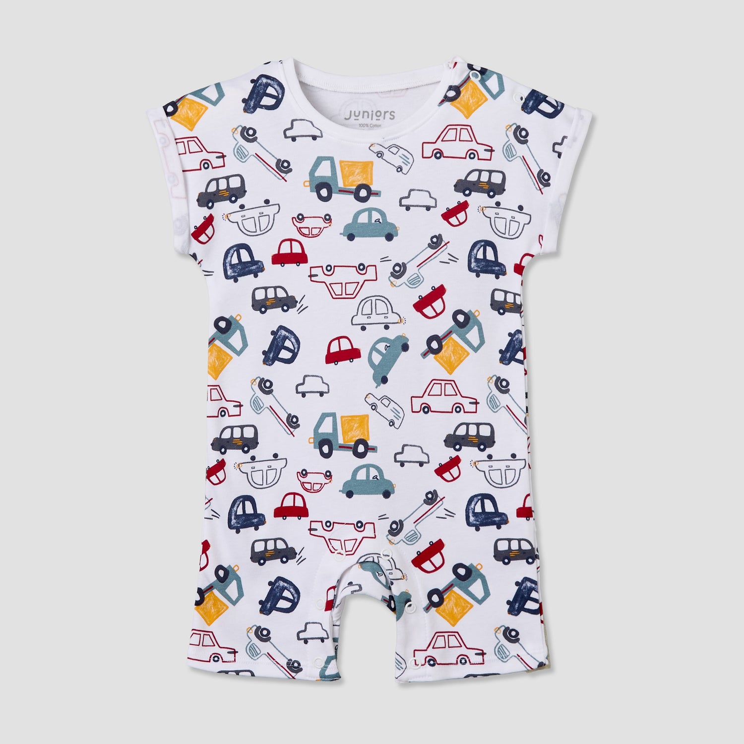 Pack of 3 Juniors Crew Neck Short Sleeves Romper with Vehicle Print
